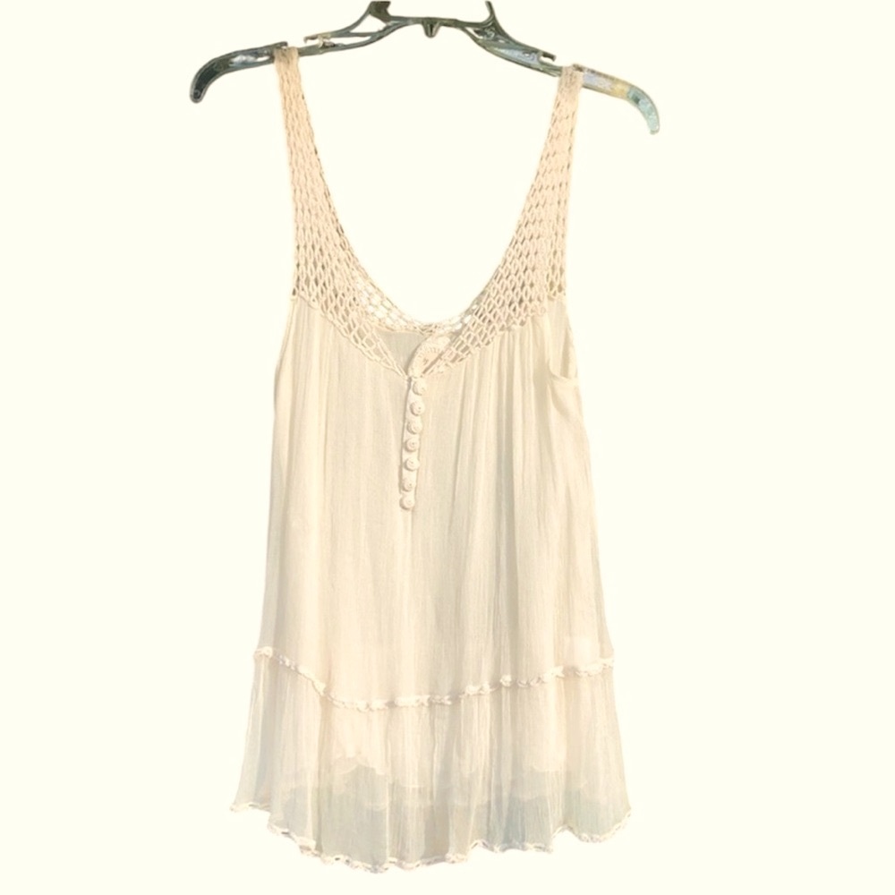 Francine romantic style thin-strap top, crochet buttons, silk blend, Sz M